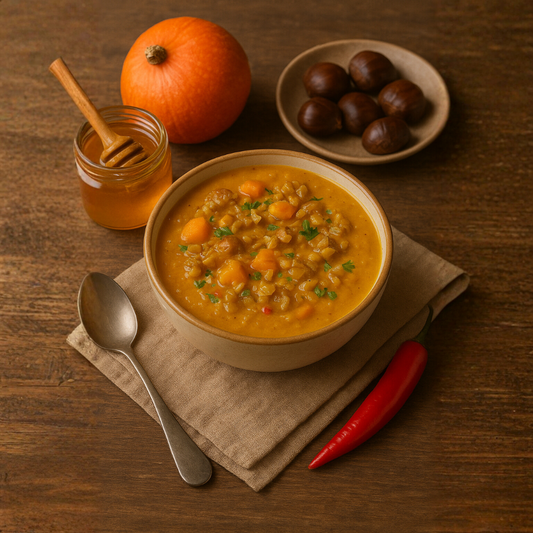 🌰 Veganer Kastanien-Kürbis-Eintopf mit Honig & Chili